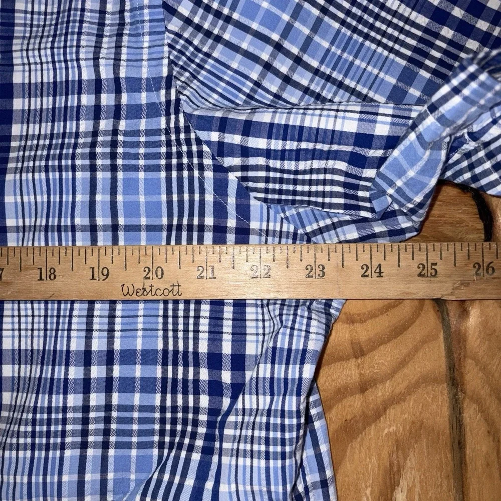 Polo Ralph Lauren Mens XL Short‎ Sleeve Blue Plaid Button Down 100% Cotton